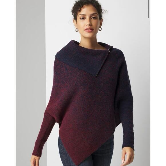 White House Black Market Ombré Draped Neck Poncho Sweater Wind Wine Sz M/L Wool - Picture 2 of 7